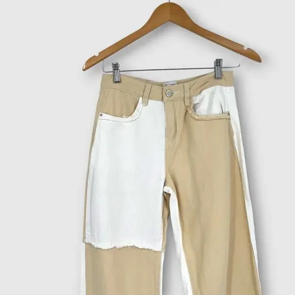 Princess Polly Patchwork Two-Tone Cropped Jeans Raw Hem Cotton Size 4 - Picture 4 of 8